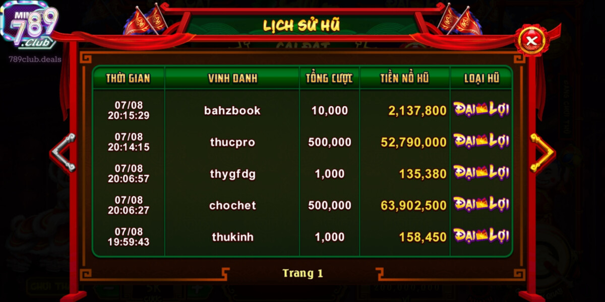 Lịch Sử Hũ trong Lân Hái Lộc tại 789 Club